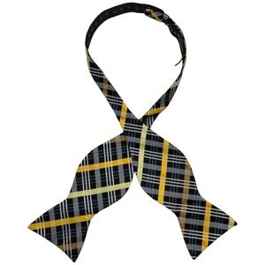 SEAN JOHN Black/Yellow Tartan Silk LUXURY Self Bow Tie